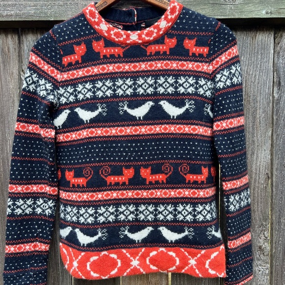 J. Crew fall knit sweater wool blend navy oran free white XXS - Picture 1 of 10
